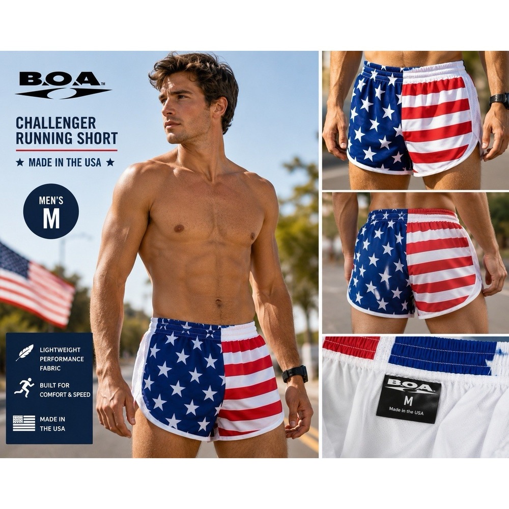 BOA  1" Elite Split Shorts Men's Sz M American Flag Made In USA NWT